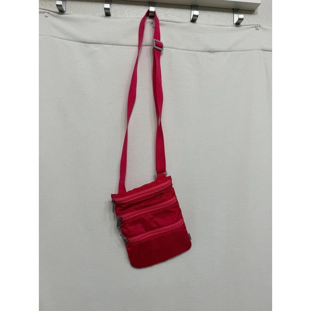 Eddie Bauer Red Nylon Triple Zip Pocket Travel Crossbody Bag Passport Purse